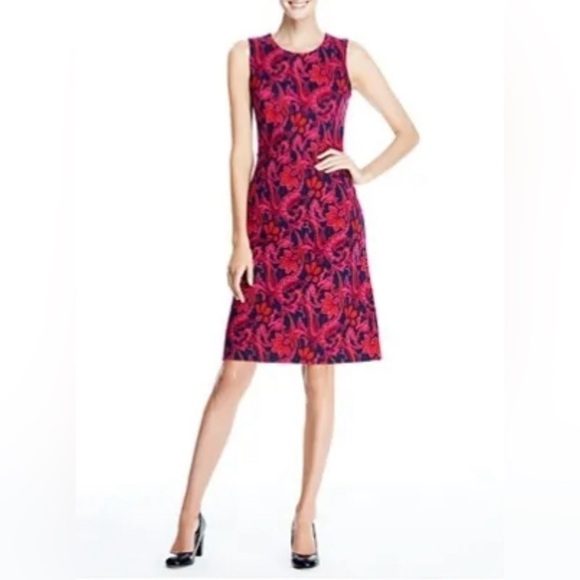 Lands End Women Sz 10 Sleeveless Ponte Knit Floral Sheath Dress Paisley Pockets - Picture 3 of 12